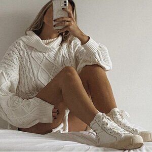 NWT Zara White Cream Canvas HIGH TOP Sneakers Trainers Tennis Shoes Size 9